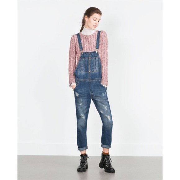 ❤️Zara Trafaluc Distressed Denim Overalls - Picture 1 of 7